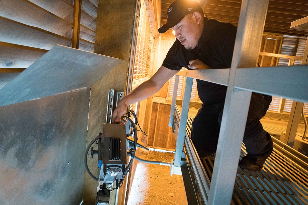 Man plugging in equipment